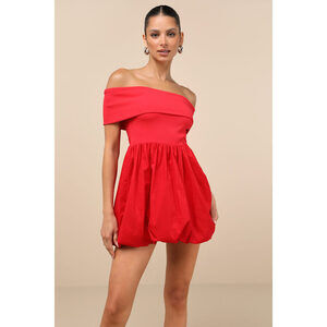 Lulus Launi Red Mixed Media Off-the-shoulder Mini Dress - Size XL